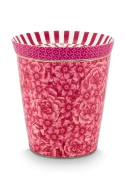 Teetassen|Pip Studio Royal Stripes Tasse Blumen & Teebeutelablage Dunkel Rosa