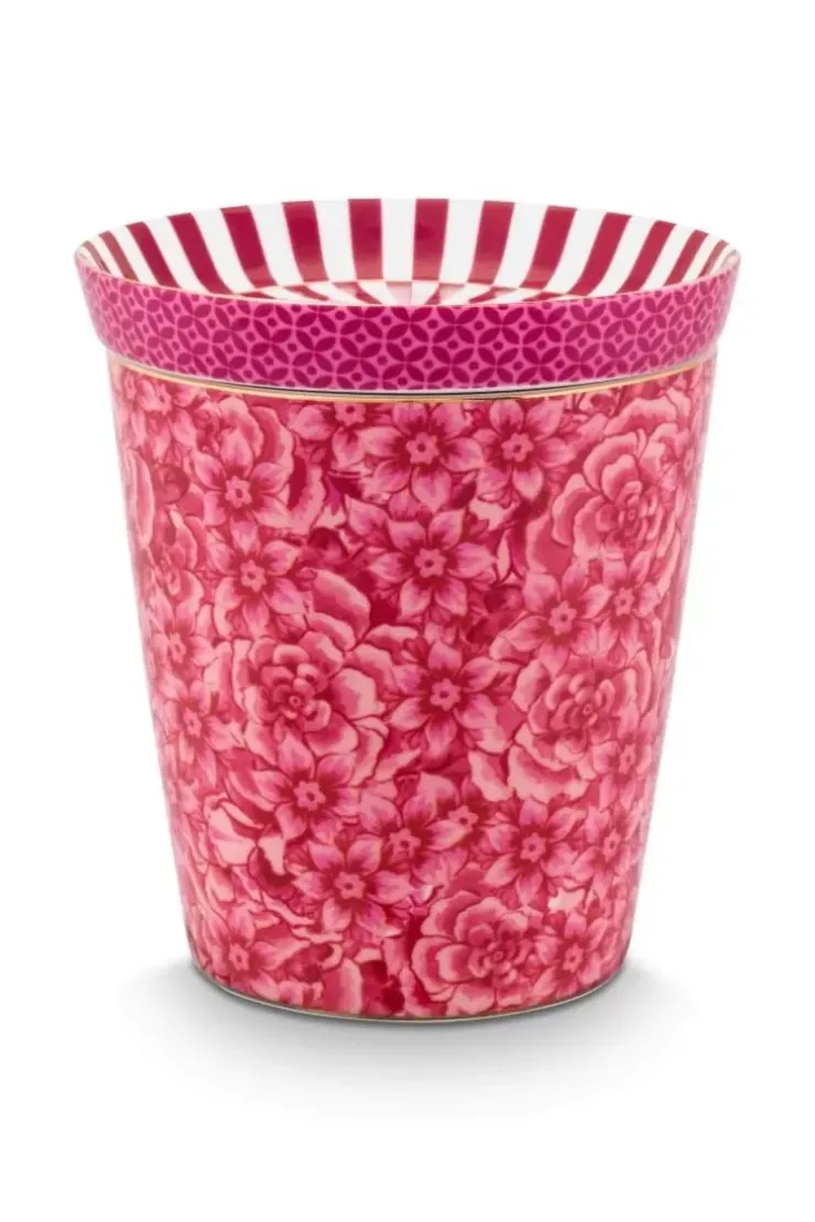 Teetassen|Pip Studio Royal Stripes Tasse Blumen & Teebeutelablage Dunkel Rosa
