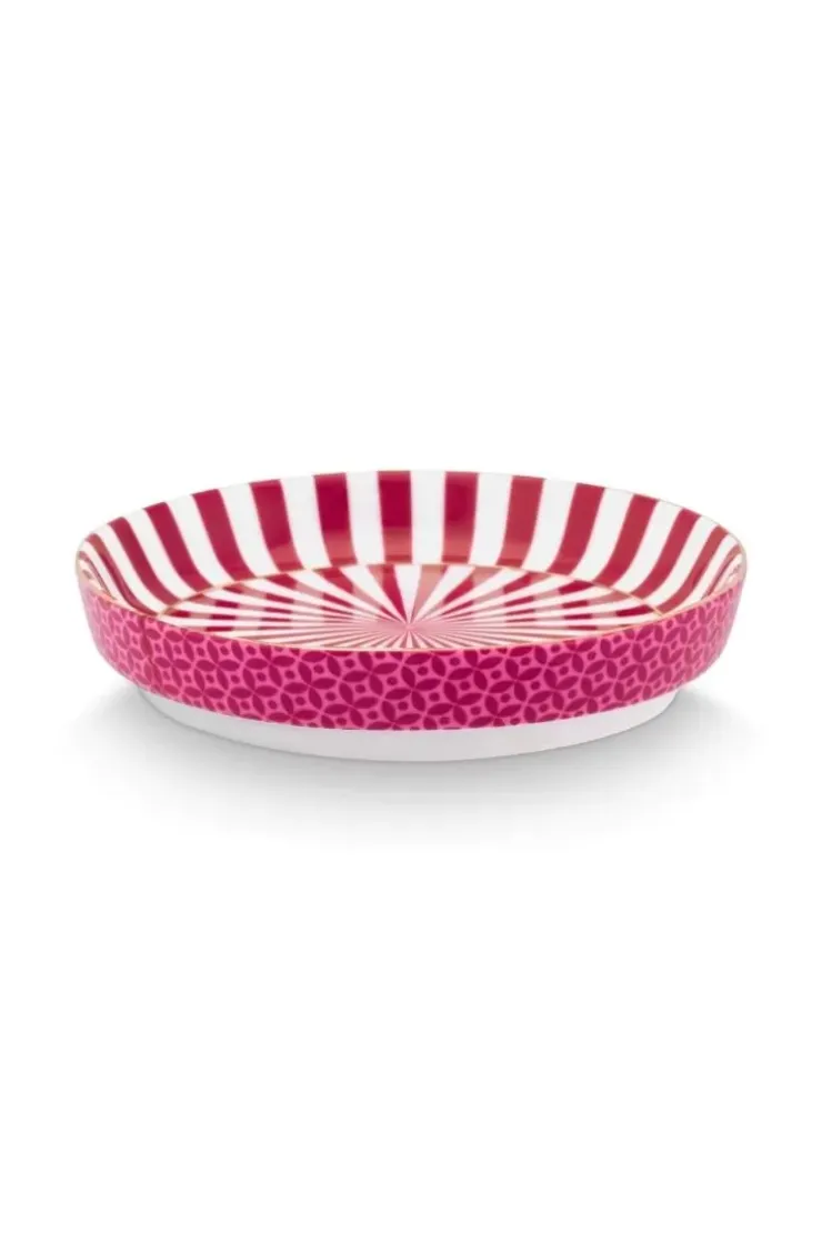 Teetassen|Pip Studio Royal Stripes Tasse Blumen & Teebeutelablage Dunkel Rosa