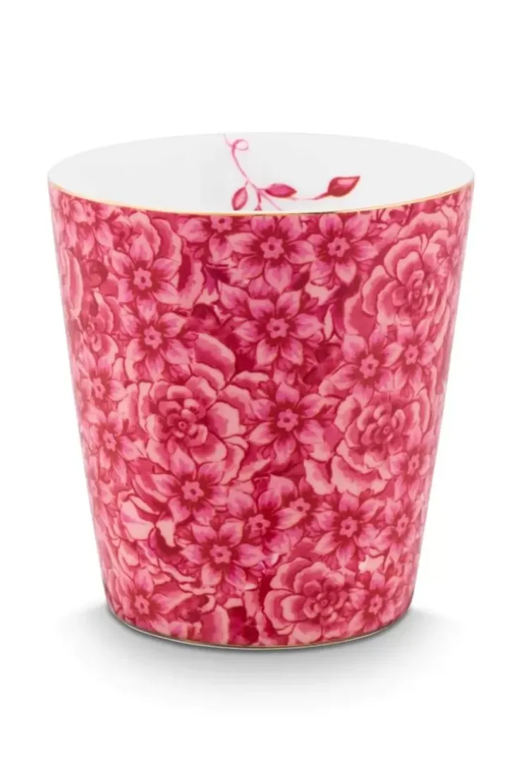 Teetassen|Pip Studio Royal Stripes Tasse Blumen & Teebeutelablage Dunkel Rosa