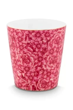 Teetassen|Pip Studio Royal Stripes Tasse Blumen & Teebeutelablage Dunkel Rosa