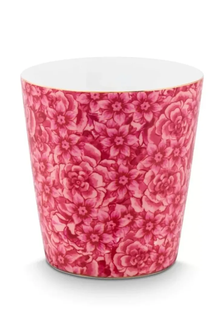 Teetassen|Pip Studio Royal Stripes Tasse Blumen & Teebeutelablage Dunkel Rosa
