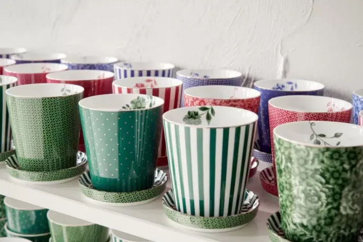 Porzellan Sets|Pip Studio Royal Stripes Tasse Blumen & Teebeutelablage Grun