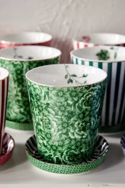Porzellan Sets|Pip Studio Royal Stripes Tasse Blumen & Teebeutelablage Grun
