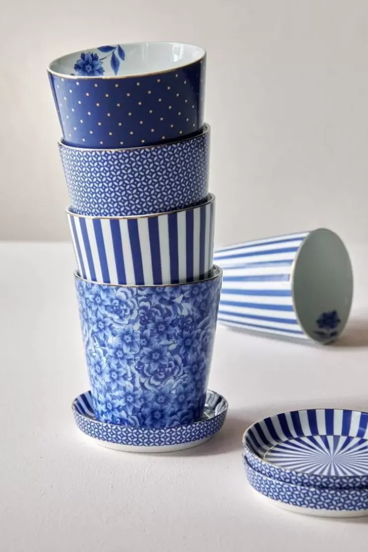 Porzellan Sets|Pip Studio Royal Stripes Tasse Blumen & Teebeutelablage Blau