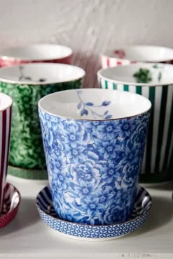 Porzellan Sets|Pip Studio Royal Stripes Tasse Blumen & Teebeutelablage Blau