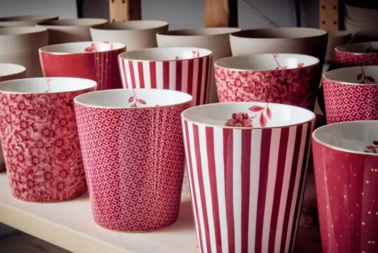 Kaffeetassen|Pip Studio Royal Stripes Tasse Fliesen Dunkel Rosa