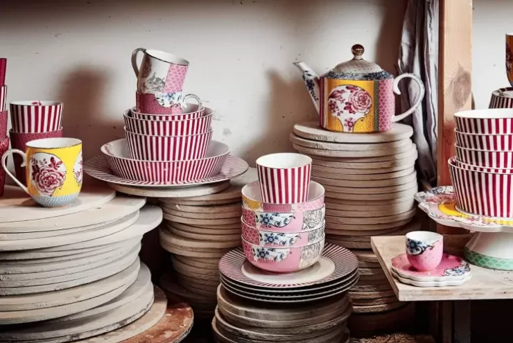 Kaffeetassen|Pip Studio Royal Stripes Tasse Punkte Dunkel Rosa
