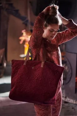 Wochenendtaschen|Pip Studio Tragetasche Samt Quiltey Days Rot