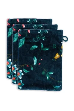 Waschlappen|Pip Studio Waschlappen Set/3 Les Fleurs Dunkel 16X22 Cm Blau