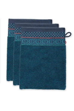 Waschlappen|Pip Studio Waschlappen Set/3 Soft Zellige Dunkel 16X22 Cm Blau