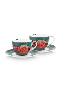Porzellan Sets|Pip Studio Winter Wonderland Set/2 Cappuccino Tasse & Untertasse Grun