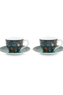 Tasse & Untertasse|Pip Studio Winter Wonderland Set/2 Espresso Tassen & Untertassen Dunkelblau