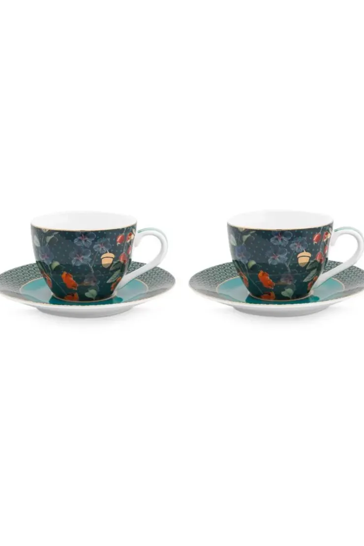 Tasse & Untertasse|Pip Studio Winter Wonderland Set/2 Espresso Tassen & Untertassen Dunkelblau